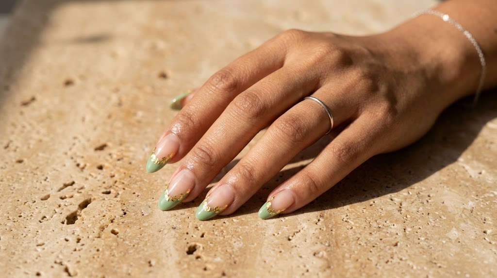 Pistachio French Tips Gold Foil